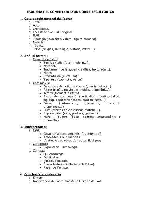 Esquema Comentaris D Obres D Art Esquema Pel Comentari Duna Obra