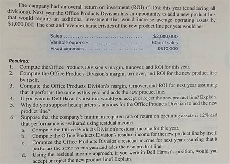 Answered Problem 11 21 Return On Investment Bartleby