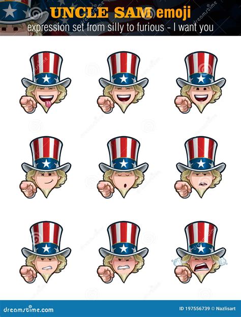 Uncle Sam Sad Emoji Sorrowful Emotions Uncle Sam Dull Cartoon Vector