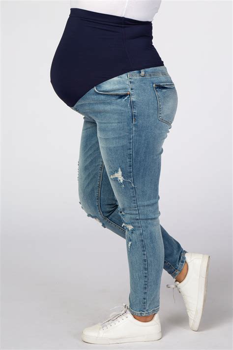 Blue Distressed Skinny Maternity Plus Jeans – PinkBlush