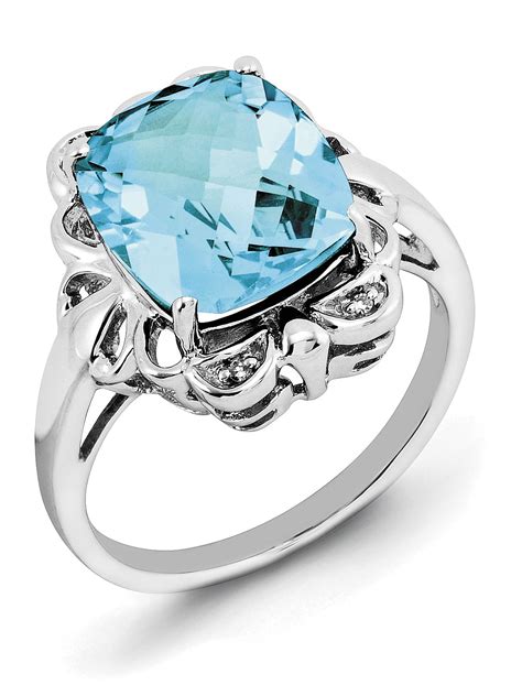 Sterling Silver Light Swiss Blue Topaz And Diamond Ring