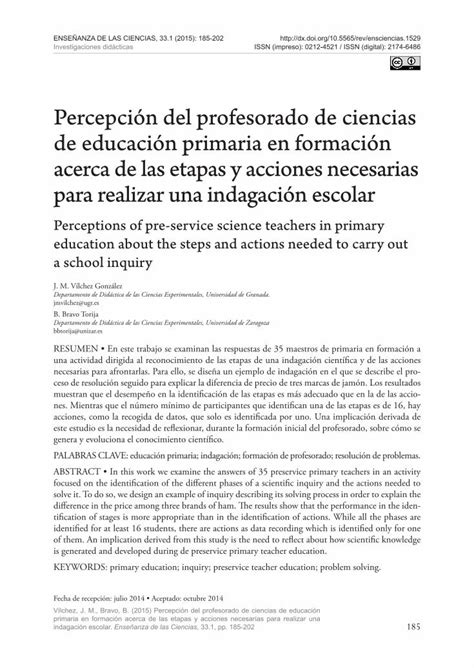 Pdf Percepción Del Profesorado De Ciencias De Educación Primaria En