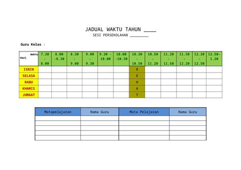 DOC Contoh Templat Jadual Kelas Doc DOKUMEN TIPS