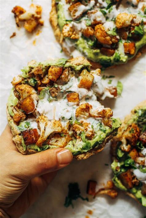 Roasted Veggie Paleo Cauliflower Pitas With Avocado Crema Paleo