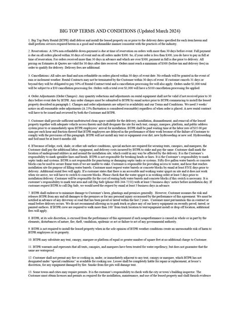 Rental Terms & Conditions | Big Top Party Rentals