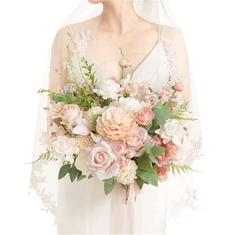 Ling's Moment Blush Pink Wedding Bouquets for Bride, Blush and Cream