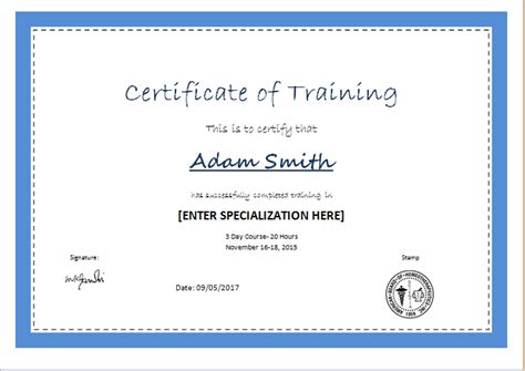 Certificate Of Training Template For Ms Word Download