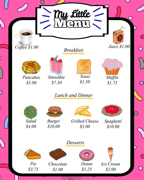 Kids Restaurant Play Menu Pretend Play Menu Play Kitchen Accessories Dramatic Play PDF - Etsy