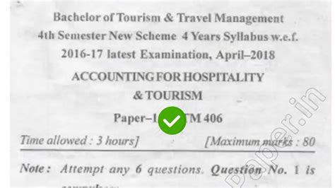 2018 Mdu Bttm 4th Sem Accounting For Hospitality And Tourism Question Paper Youtube