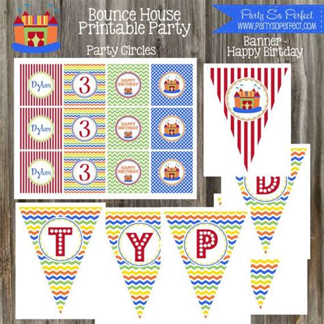 Printable Bounce House Birthday Party Package With Buntings And Banner