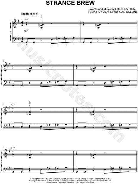 Cream Strange Brew Sheet Music Easy Piano In G Major Download