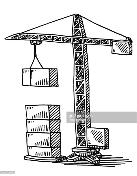 Hand-drawn vector drawing of a Construction Crane and Building ...