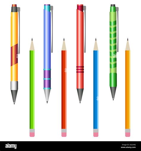 Set Of Multi Colored Pens And Pencils On A White Background Stock