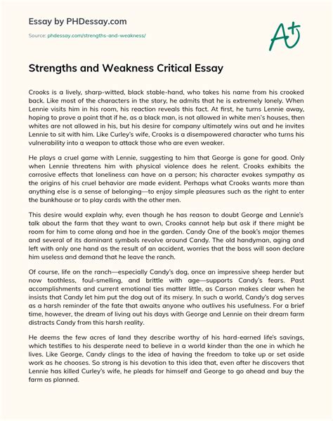 Strengths And Weakness Critical Essay 500 Words PHDessay