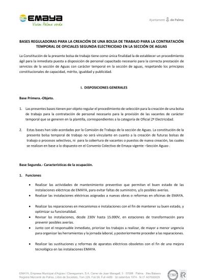 Bases Reguladoras Para La Creaci N De Una Bolsa De Trabajo Para La