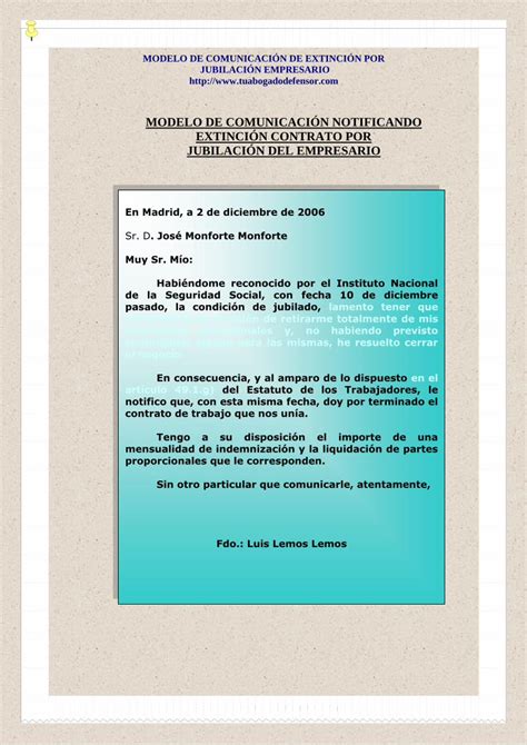 PDF MODELO DE COMUNICACIÓN NOTIFICANDO EXTINCIÓN CONTRATO