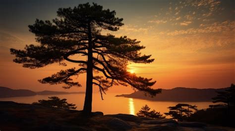 Premium AI Image | Sunset silhouette of a pine tree