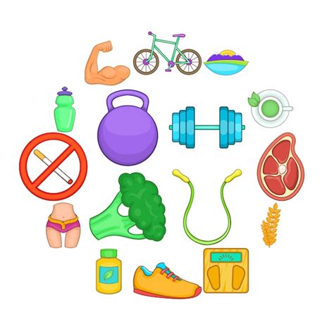 Premium Vector Healthy Lifestyle Icons Set Cartoon Style