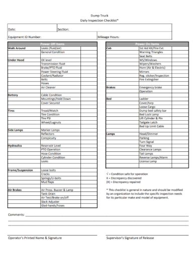 Free Truck Inspection Checklist Samples Food Fire Safety