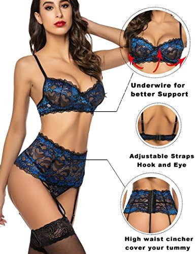 Avidlove Women Lace Lingerie Set With Garter Belt High Waist Bra And