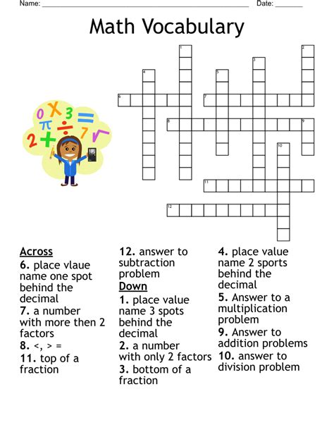 Math Vocabulary Crossword WordMint Worksheets Library