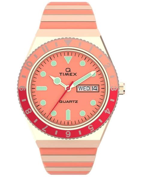 Timex Q Two Tone Stainless Steel Expansion Band Watch Mm In Pink Lyst