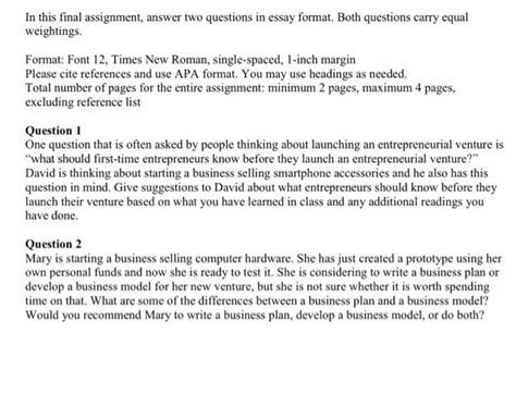 Solved In this final assignment, answer two questions in | Chegg.com