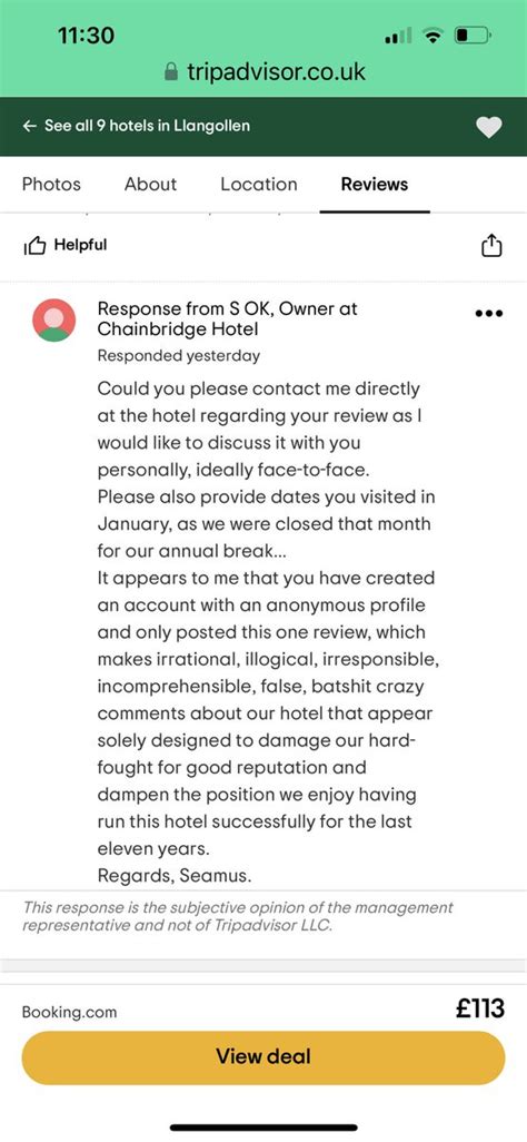 Chainbridge Hotel On Twitter Gave Up Replying To Tripadvisor Reviews