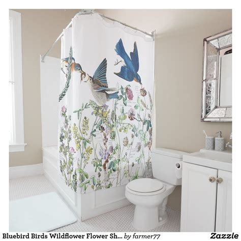 Bluebird Birds Wildflower Flower Shower Curtain Flower Shower Curtain