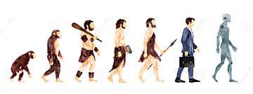 Human Evolution from Monkeys To AI . Watercolor Paint Design . Isolated White Background Stock ...