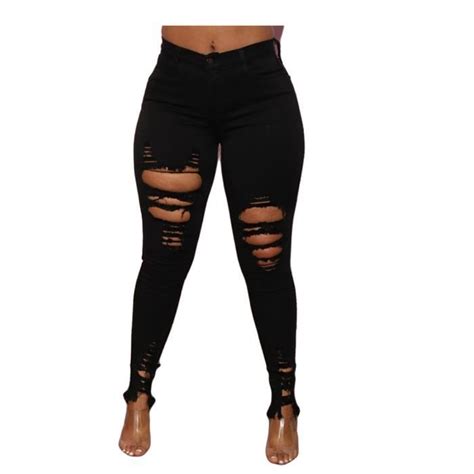 Femme Jeans Déchiré Troué Jean Skinny Slim Fit Stretch Denim Pantalons