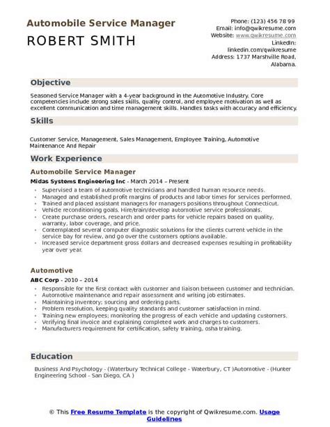 10 Automotive Service Manager Resume Samples And Templates For 2025