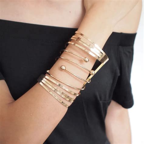 Manilai Wide Alloy Statement Cuff Bracelets Bangles Women Fashion Metal Geometric Big Bangle