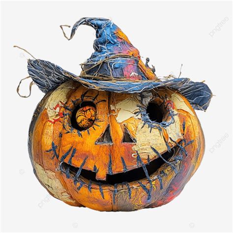 Colorida Calabaza De Halloween Con Características De Espantapájaros