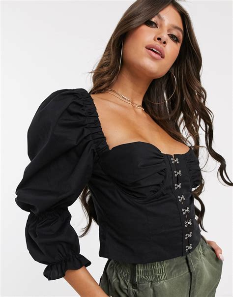 Asos Long Sleeve Corset Top With Hook And Eye Detail Multi In Black Lyst