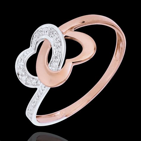 Bague Coeurs Liés or blanc et or rose 9 carats bijoux Edenly