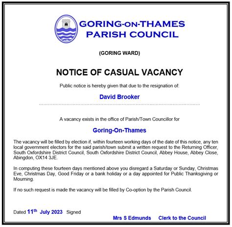 Councillor Vacancies Goring On Thames Parish Council