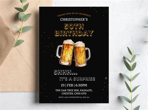 Surprise 50th Birthday Invitation For Men Cheers And Beers 50 Years