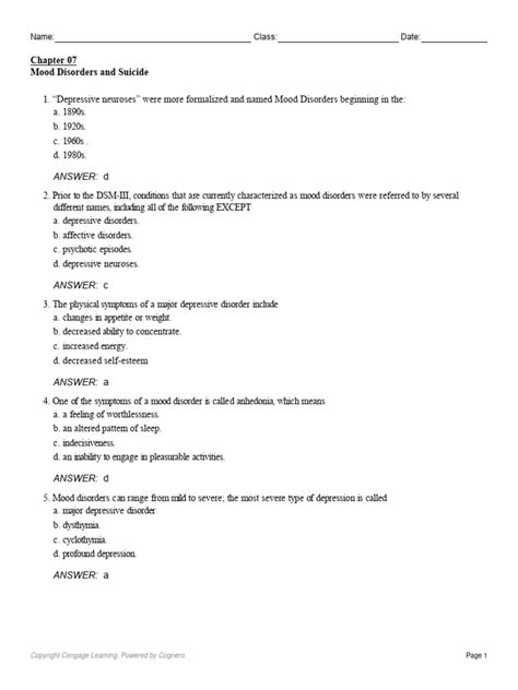 Quiz On Mood Disorders Pdf Major Depressive Disorder Bipolar Disorder