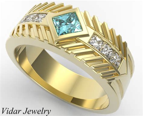 Men S Wedding Band Princess Cut Aquamarine Vidar Jewelry Unique