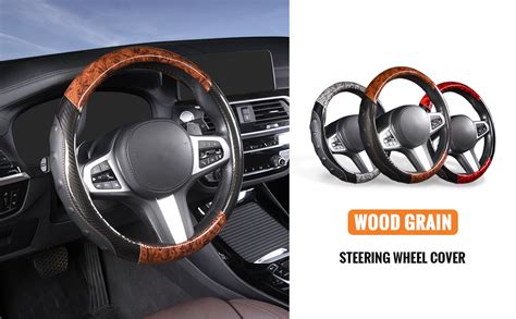 TOYOUN Wood Grain Steering Wheel Cover Universal Fit 37cm 38cm PU