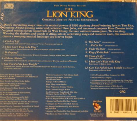 Elton John Tim Rice Hans Zimmer The Lion King Original Motion Picture