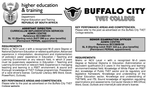 Buffalo City Tvet College Vacancies