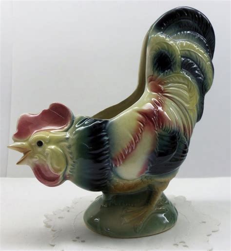 Vintage Pottery Rooster Royal Copley High Tail Common Rooster Etsy