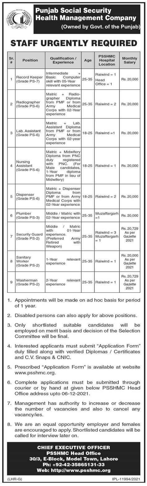 Punjab Social Security Health Management Company Jobs 2021 2024 Job