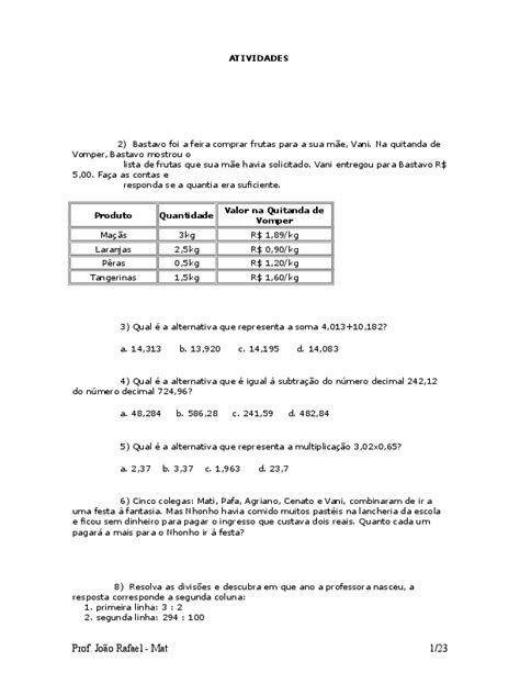 Problemas Numeros Decimais