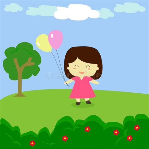 Petite Fille Avec Le Ballon Au Vecteur D Actions De Jardin Illustration