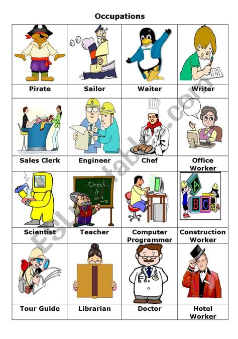 Occupations Jobs ESL Worksheet By ONSENLADY