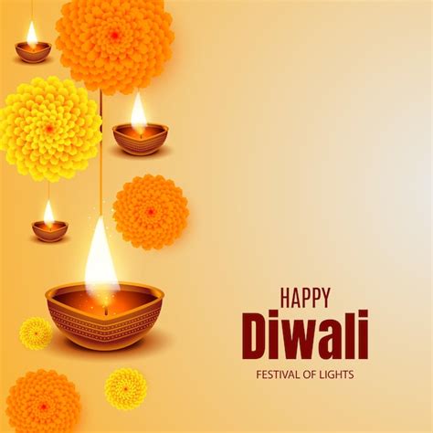 Premium Vector Decorative Happy Diwali Banner With Hanging Flowers