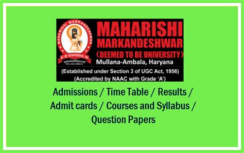 Maharishi Markandeshwar University Courses and Syllabus 2024 - MMU PG ...